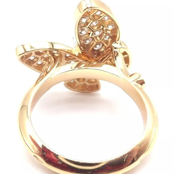 Authentic! Van Cleef & Arpels 18k Yellow Gold Diamond Two Butterfly Ring Cert. - Picture 4 of 10